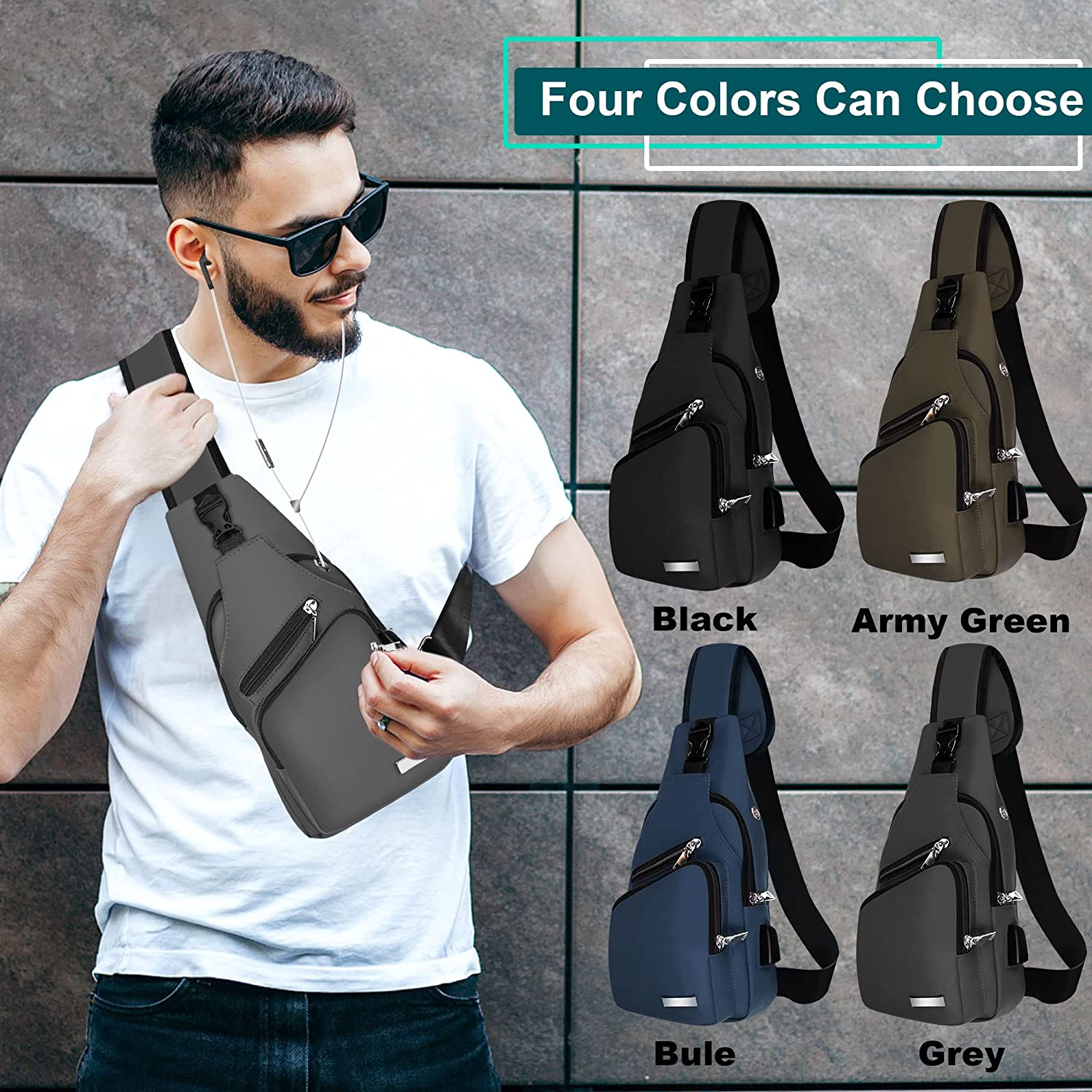 Sling Bag Crossbody Backpack for Women Men Chest Bag Hiking Bag with USB Charging Port for Camping Biking Travel Cycling - Image 7
